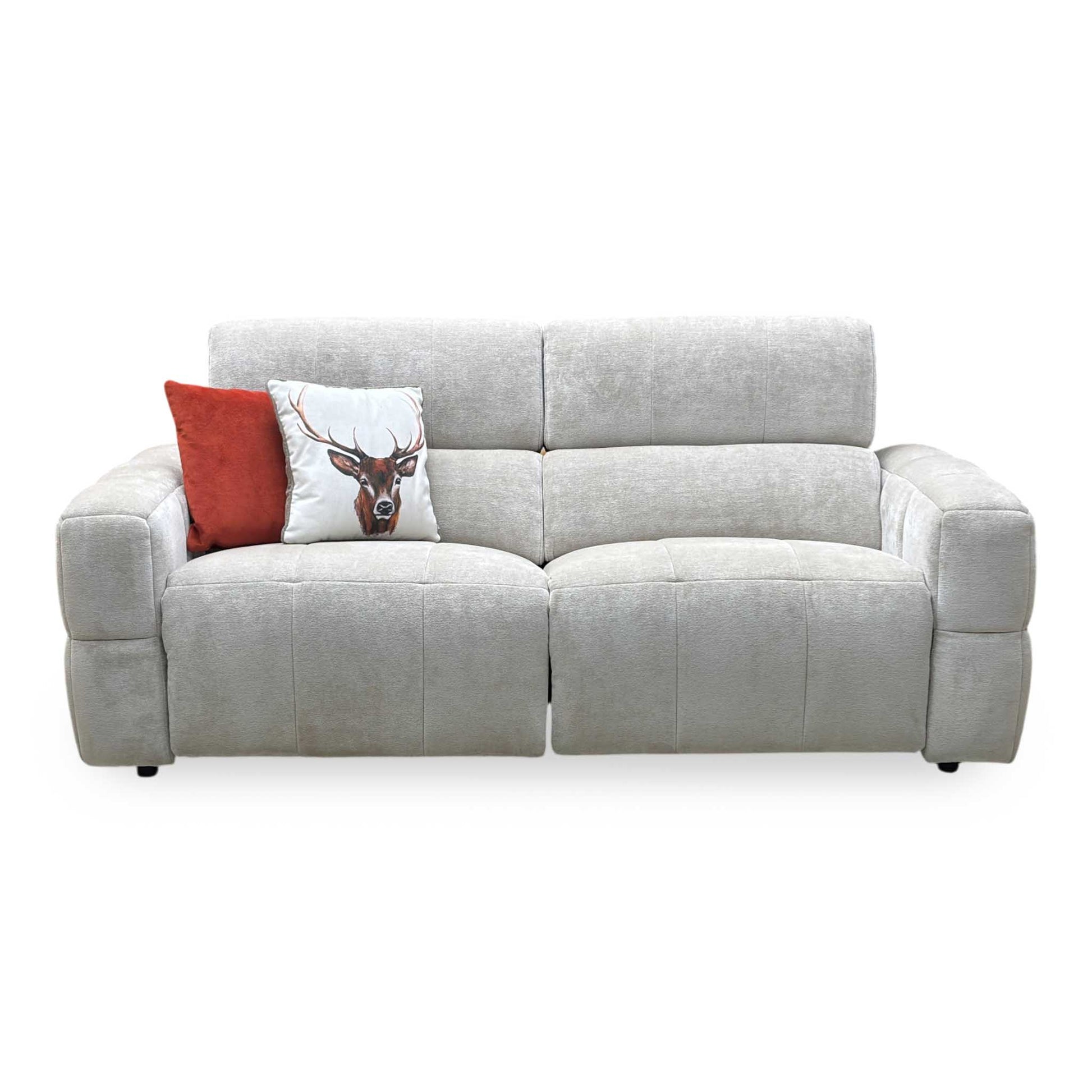 ‘Cube’ Hudson Mink Fabric 3 Seater Power Recliner Sofa with Power Headrests Furniture Village