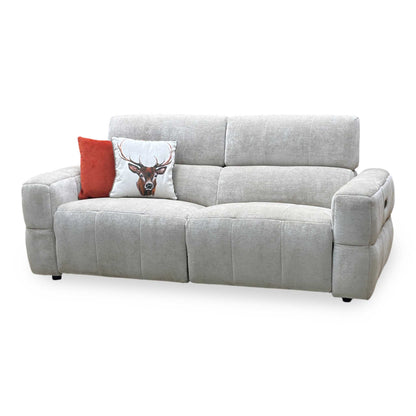 ‘Cube’ Hudson Mink Fabric 3 Seater Power Recliner Sofa with Power Headrests Furniture Village