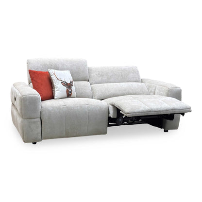 ‘Cube’ Hudson Mink Fabric 3 Seater Power Recliner Sofa with Power Headrests Furniture Village