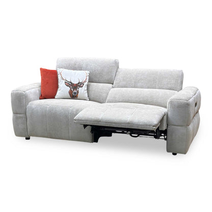‘Cube’ Hudson Mink Fabric 3 Seater Power Recliner Sofa with Power Headrests Furniture Village