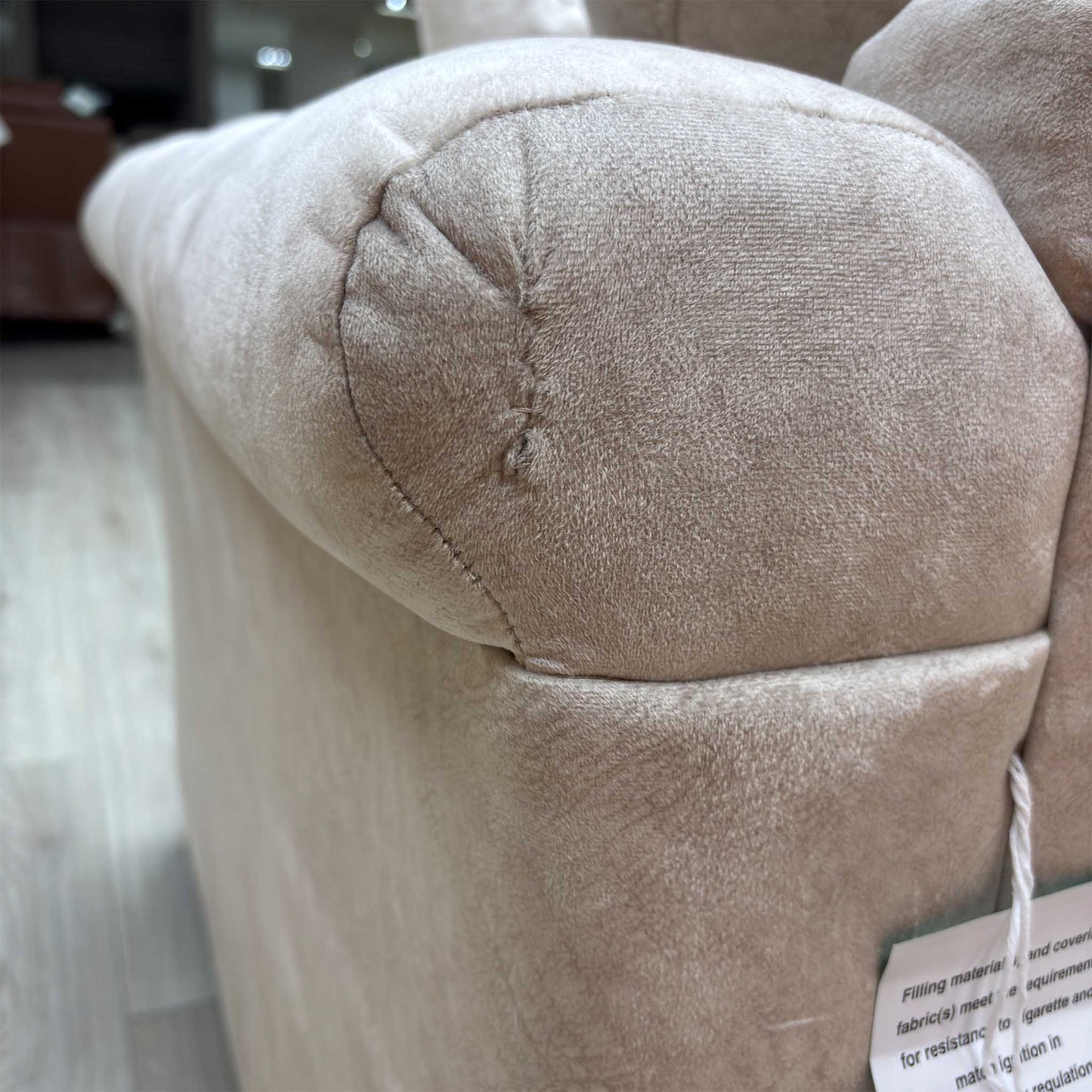 ‘Aura’ Kenzo Cream Dw Ft Velvet Fabric 3 Seater Classic Back Sofa