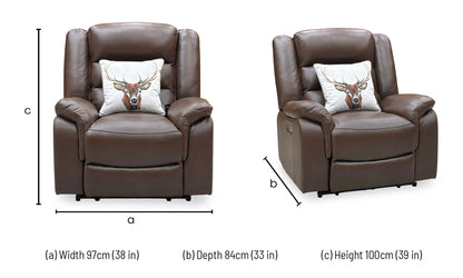 ‘Berlin’ Cognac Brown Leather Power Recliner Armchair Direct From Manufacturer