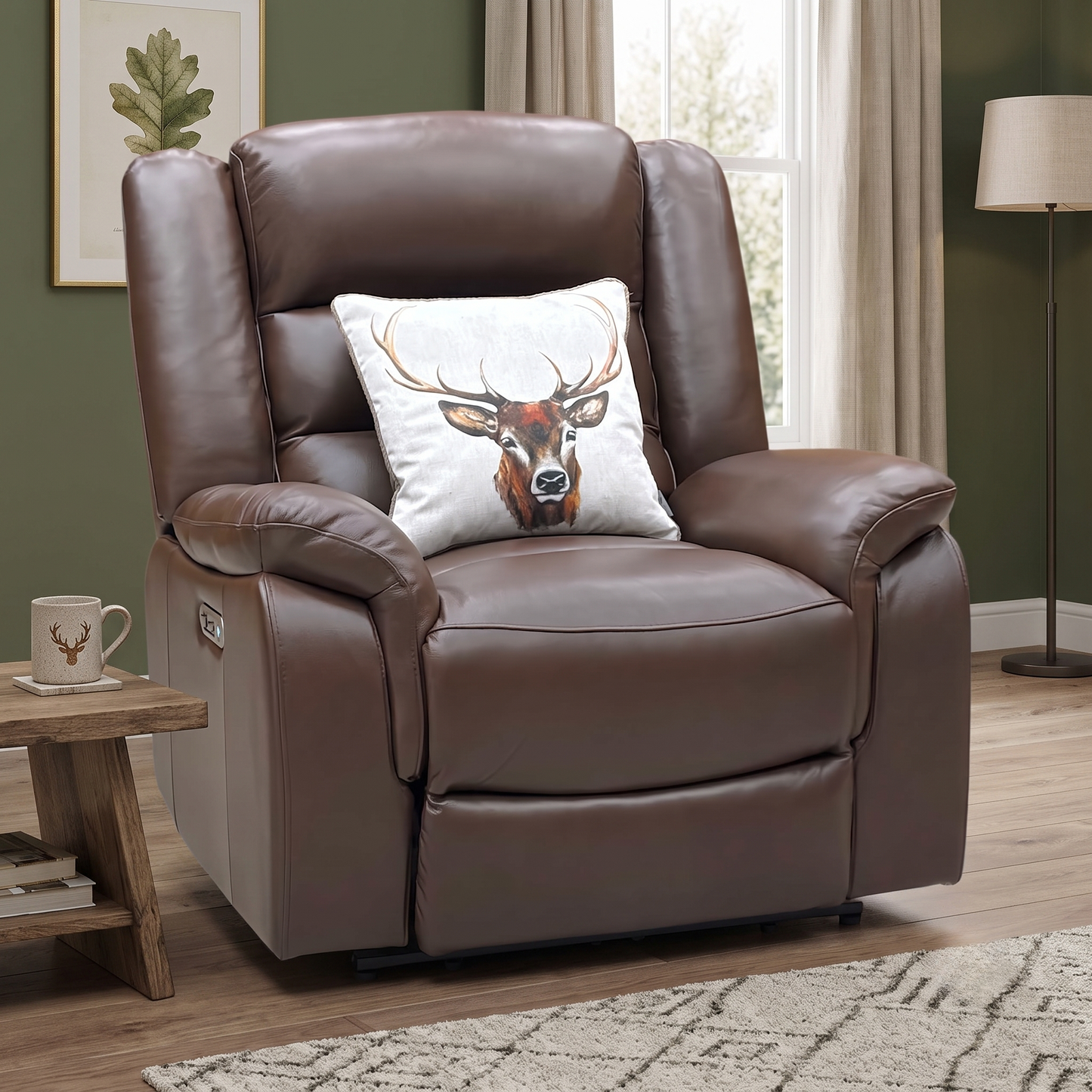 ‘Berlin’ Cognac Brown Leather Power Recliner Armchair Direct From Manufacturer