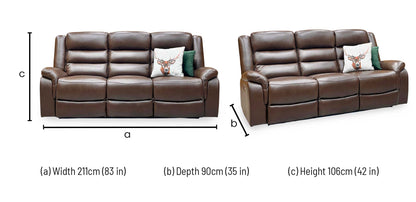 ‘Berlin’ Cognac Brown Leather 3 Seater Power Recliner Sofa Direct From Manufacturer