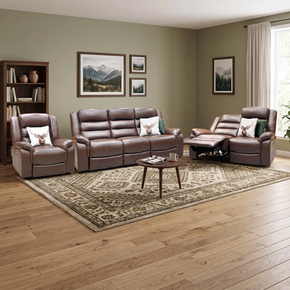‘Berlin’ Cognac Brown Leather 3 + 2 Seater Power Recliner with Power Armchair Sofa Set Direct From Manufacturer