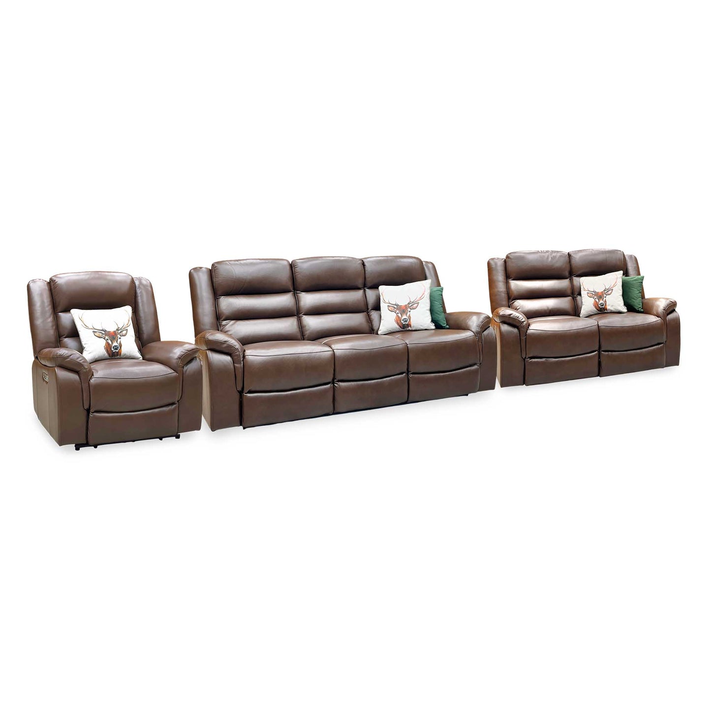 ‘Berlin’ Cognac Brown Leather 3 + 2 Seater Power Recliner with Power Armchair Sofa Set Direct From Manufacturer