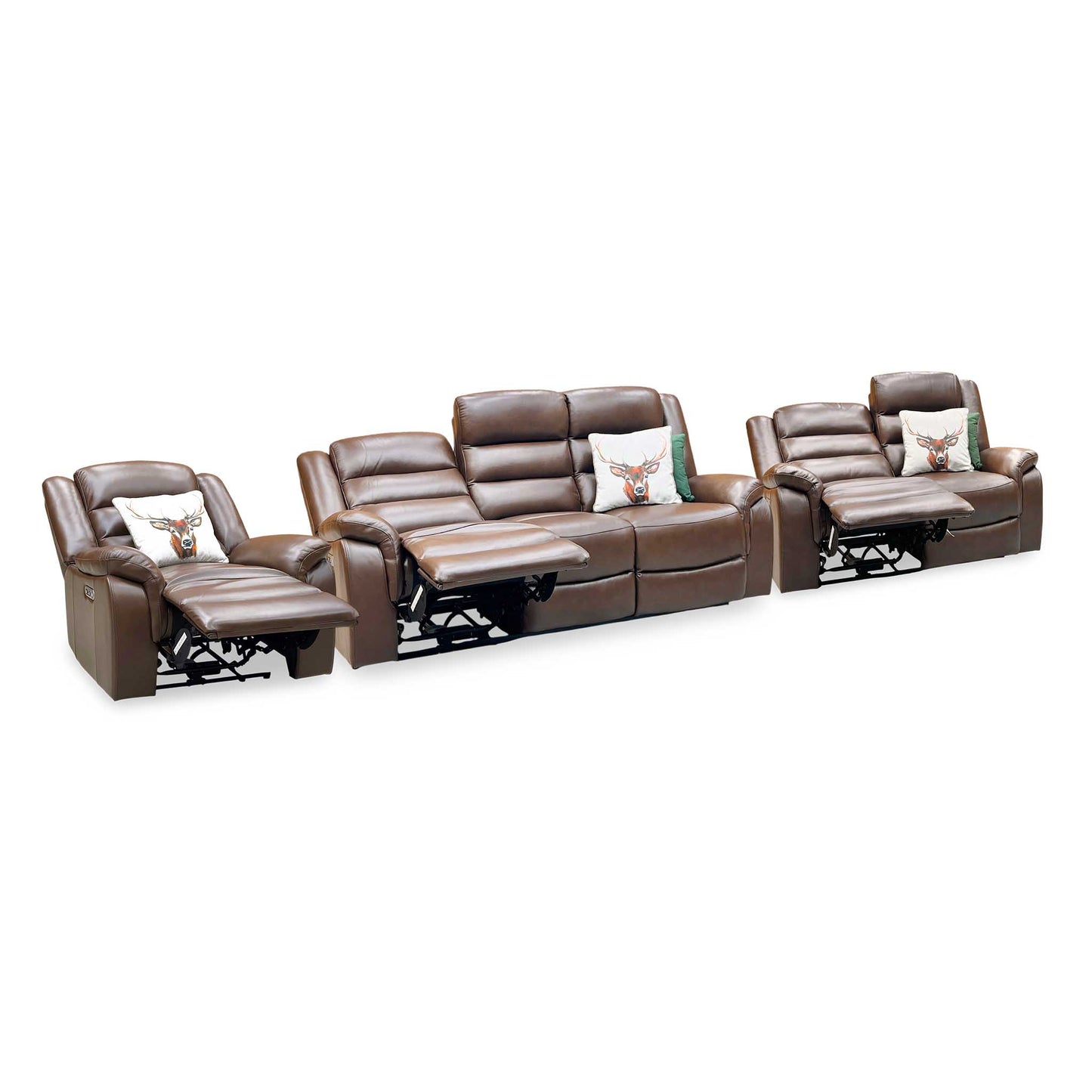 ‘Berlin’ Cognac Brown Leather 3 + 2 Seater Power Recliner with Power Armchair Sofa Set Direct From Manufacturer