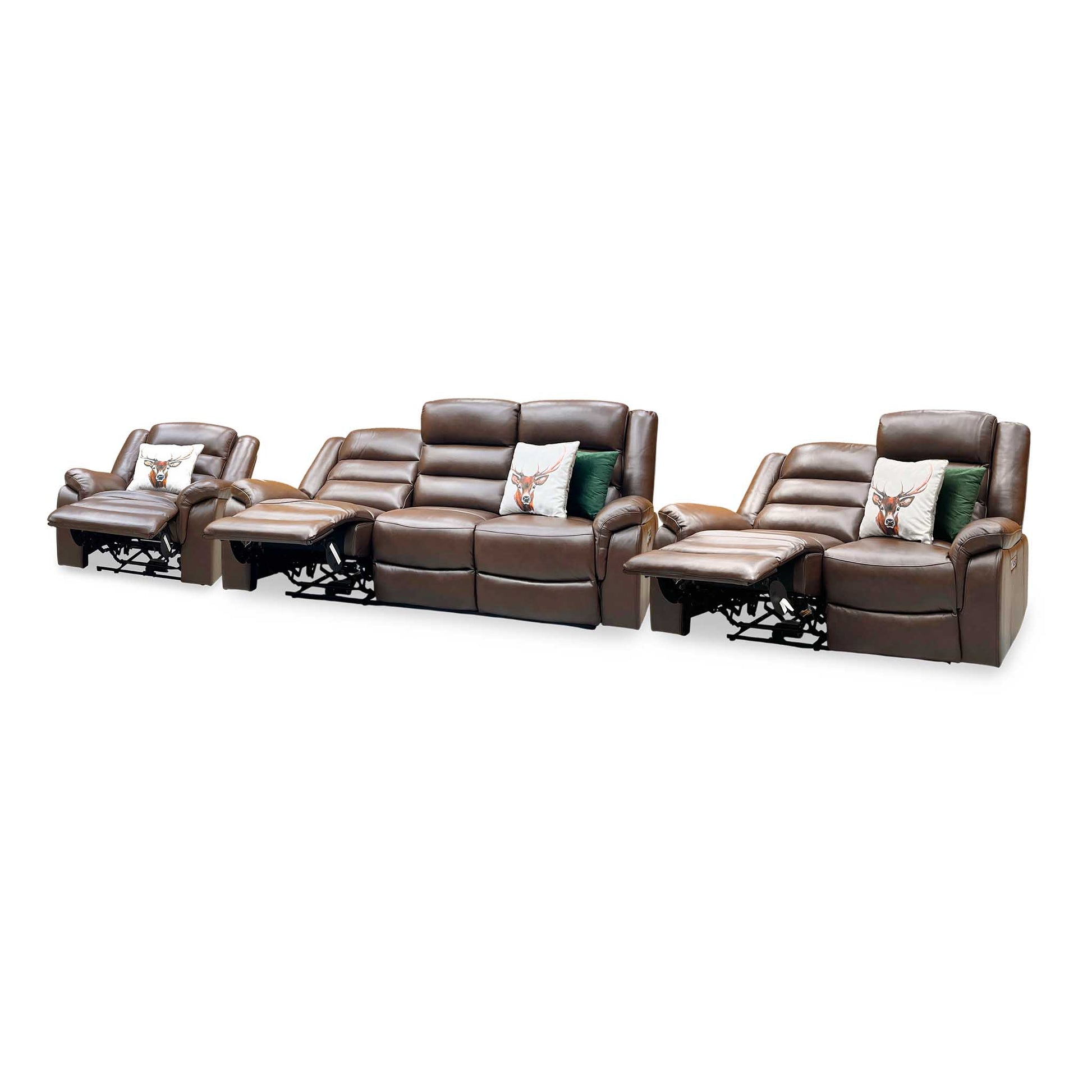 ‘Berlin’ Cognac Brown Leather 3 + 2 Seater Power Recliner with Power Armchair Sofa Set Direct From Manufacturer