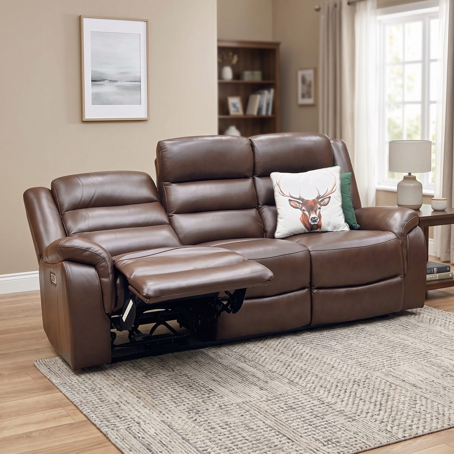 ‘Berlin’ Cognac Brown Leather 3 Seater Power Recliner Sofa Direct From Manufacturer