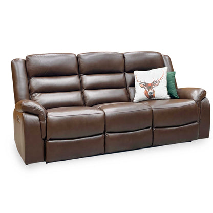 ‘Berlin’ Cognac Brown Leather 3 Seater Power Recliner Sofa Direct From Manufacturer