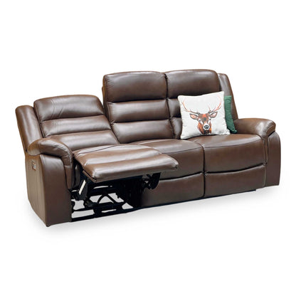 ‘Berlin’ Cognac Brown Leather 3 Seater Power Recliner Sofa Direct From Manufacturer