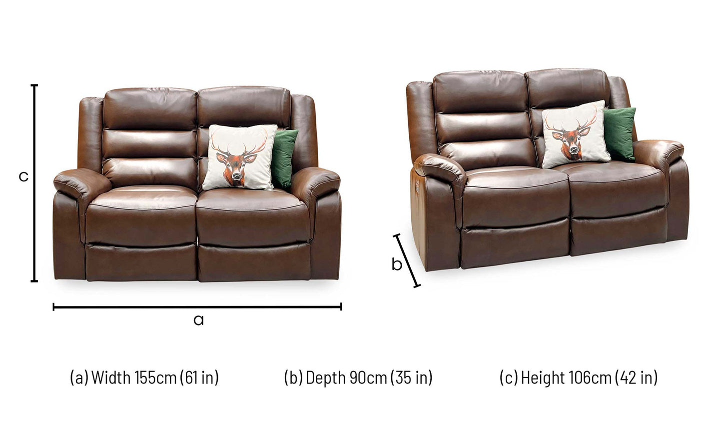 ‘Berlin’ Cognac Brown Leather 2 Seater Power Recliner Sofa Direct From Manufacturer