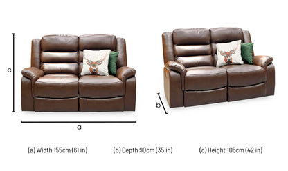 ‘Berlin’ Cognac Brown Leather 2 Seater Power Recliner Sofa Direct From Manufacturer