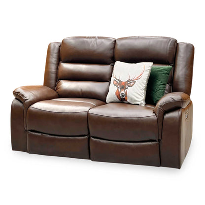 ‘Berlin’ Cognac Brown Leather 2 Seater Power Recliner Sofa Direct From Manufacturer