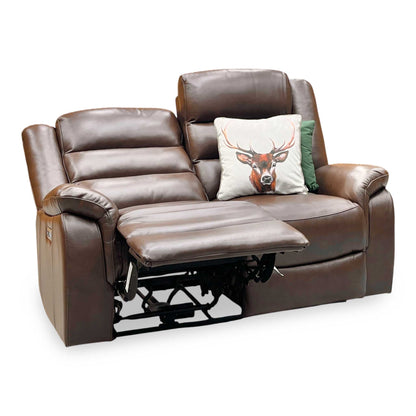 ‘Berlin’ Cognac Brown Leather 2 Seater Power Recliner Sofa Direct From Manufacturer