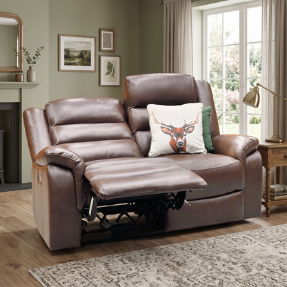 ‘Berlin’ Cognac Brown Leather 2 Seater Power Recliner Sofa Direct From Manufacturer