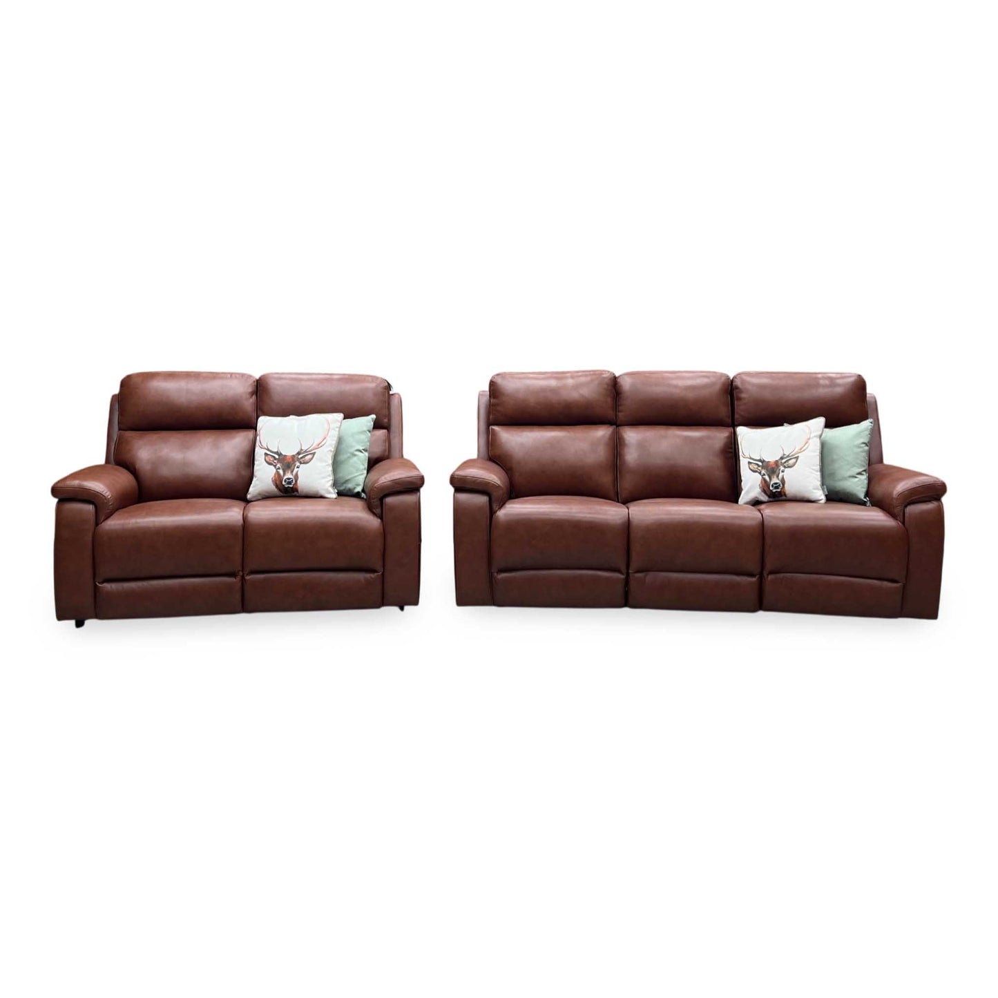 ‘Raven’ Montana Butterscotch Brown Cat-60_07 Leather Power Recliner 3 Seater + Static 2 Seater Sofa Set