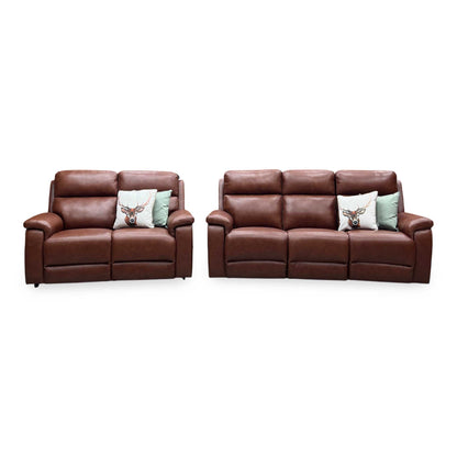 ‘Raven’ Montana Butterscotch Brown Cat-60_07 Leather Power Recliner 3 Seater + Static 2 Seater Sofa Set