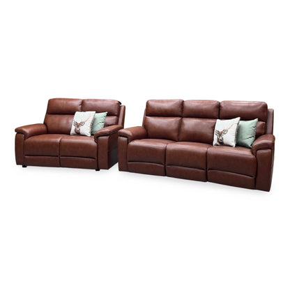 ‘Raven’ Montana Butterscotch Brown Cat-60_07 Leather Power Recliner 3 Seater + Static 2 Seater Sofa Set