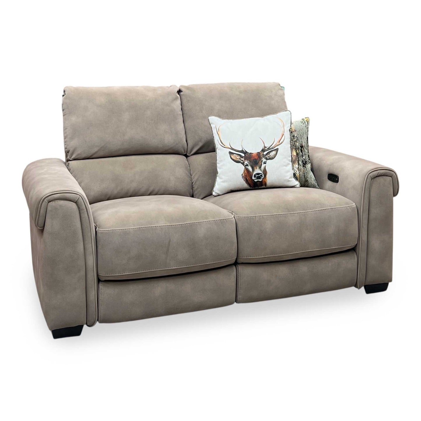 ‘Nixon' Sfa-Pey-R05 Marble Taupe Velvet 2 Seater Power Recliner Sofa Furniture Village