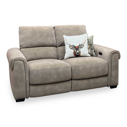 ‘Nixon' Sfa-Pey-R05 Marble Taupe Velvet 2 Seater Power Recliner Sofa Furniture Village