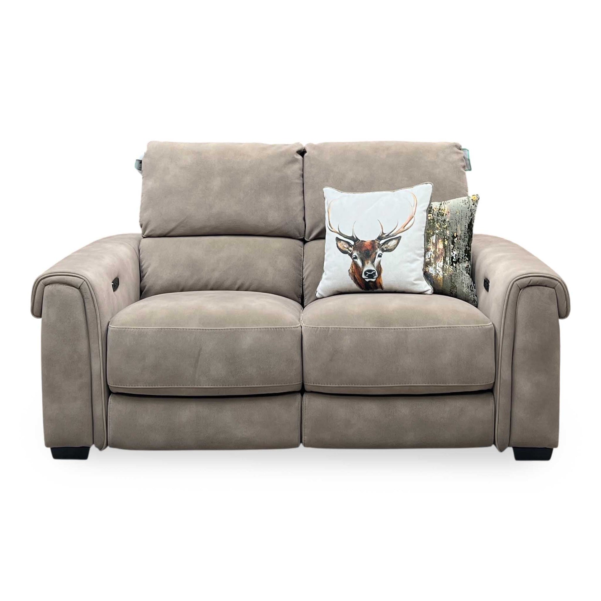 ‘Nixon' Sfa-Pey-R05 Marble Taupe Velvet 2 Seater Power Recliner Sofa Furniture Village