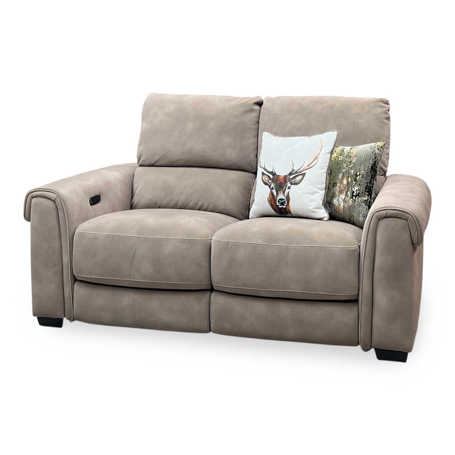 ‘Nixon' Sfa-Pey-R05 Marble Taupe Velvet 2 Seater Power Recliner Sofa Furniture Village