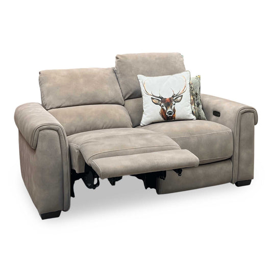 ‘Nixon' Sfa-Pey-R05 Marble Taupe Velvet 2 Seater Power Recliner Sofa Furniture Village
