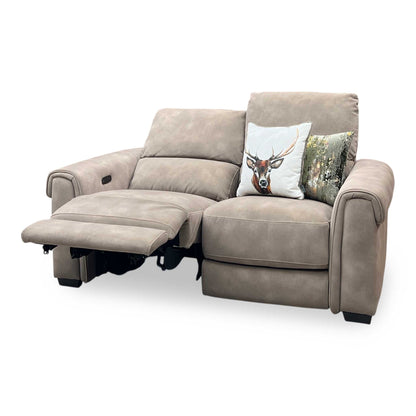 ‘Nixon' Sfa-Pey-R05 Marble Taupe Velvet 2 Seater Power Recliner Sofa Furniture Village