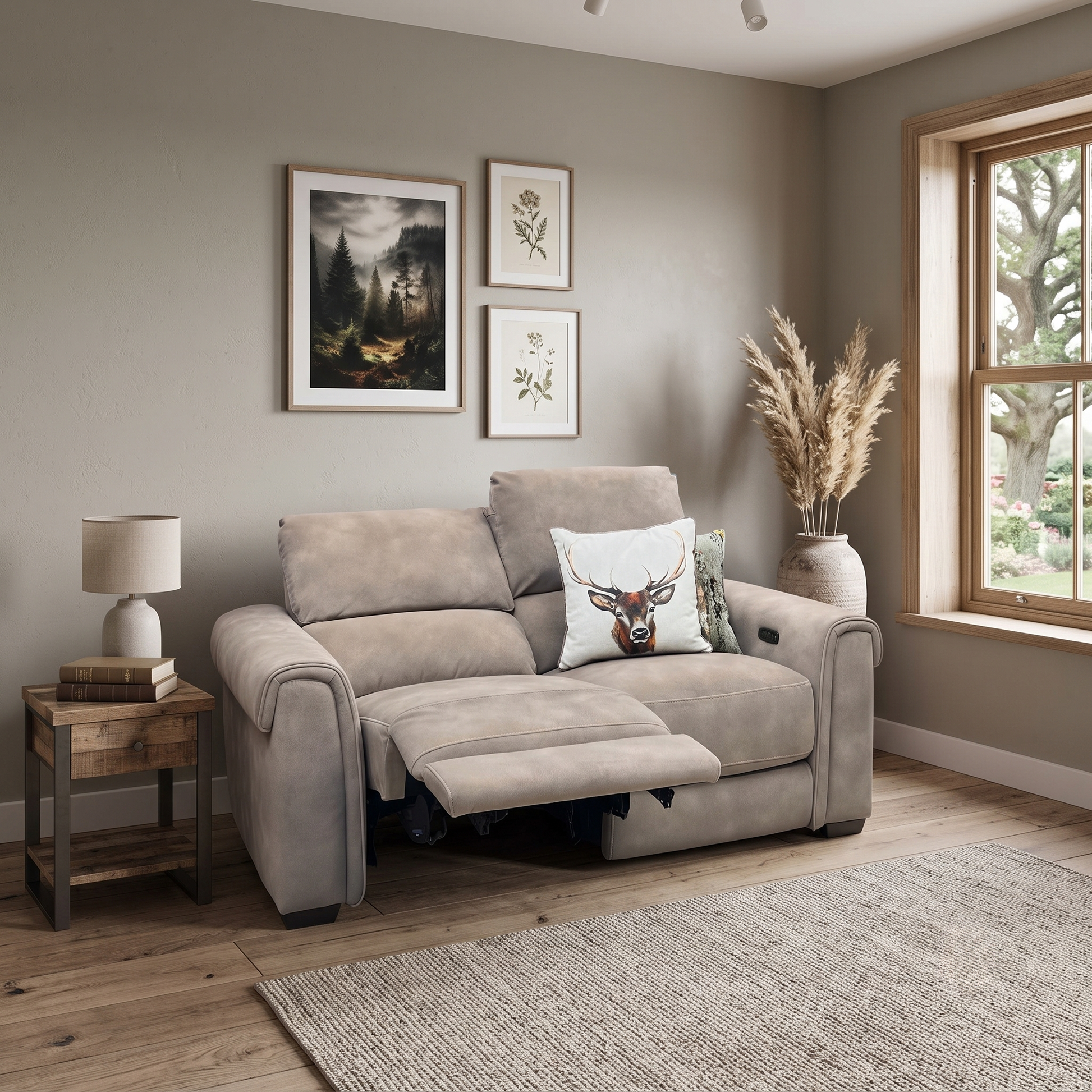 ‘Nixon' Sfa-Pey-R05 Marble Taupe Velvet 2 Seater Power Recliner Sofa Furniture Village