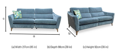 ‘Moderna’ Mht Airforce Blue Sw Fabric 3 Seater Power Recliner Sofa with Telescopic Headrests