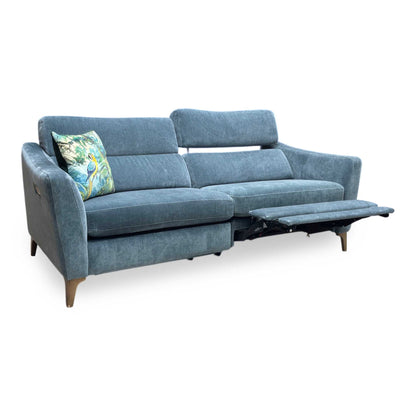 ‘Moderna’ Mht Airforce Blue Sw Fabric 3 Seater Power Recliner Sofa with Telescopic Headrests
