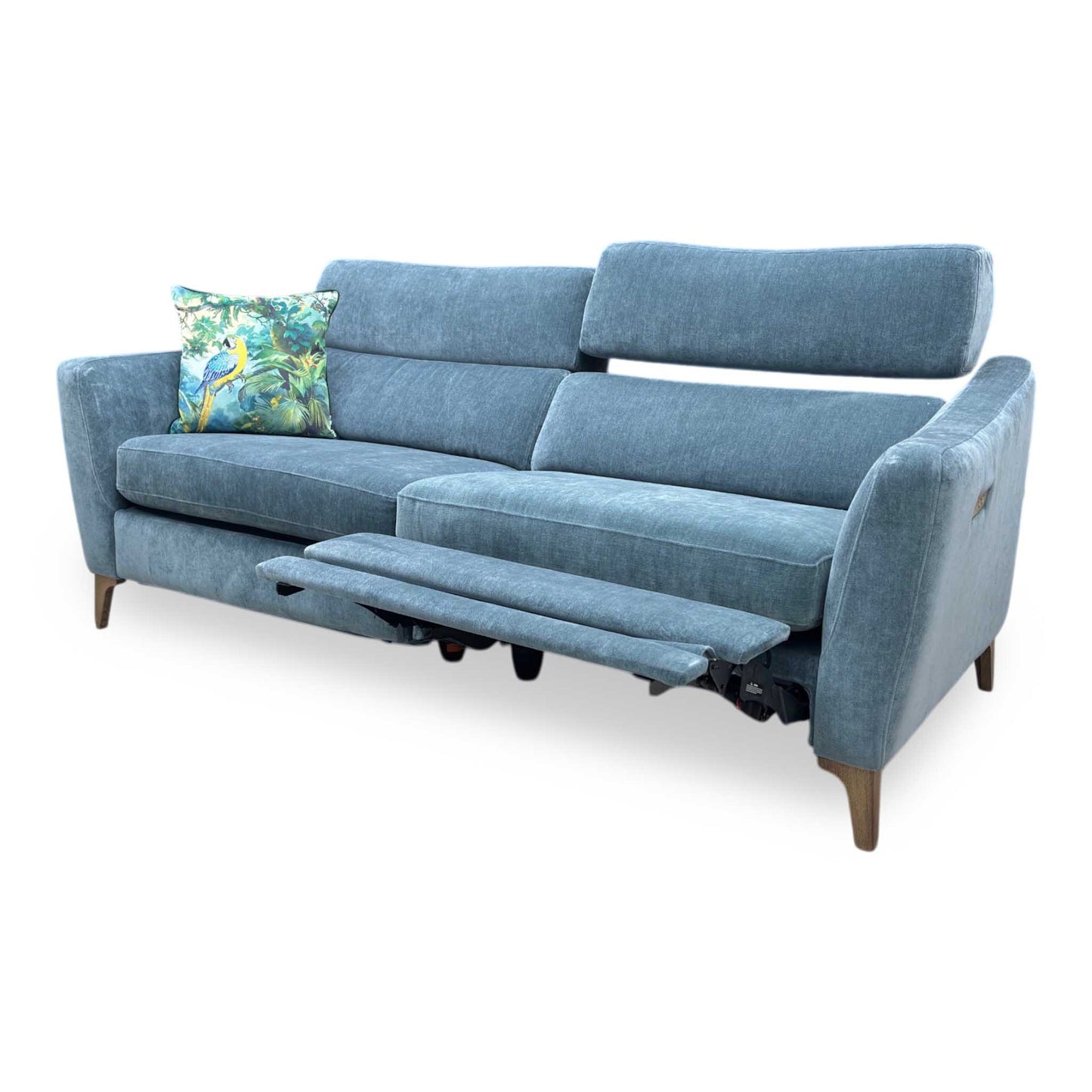 ‘Moderna’ Mht Airforce Blue Sw Fabric 3 Seater Power Recliner Sofa with Telescopic Headrests