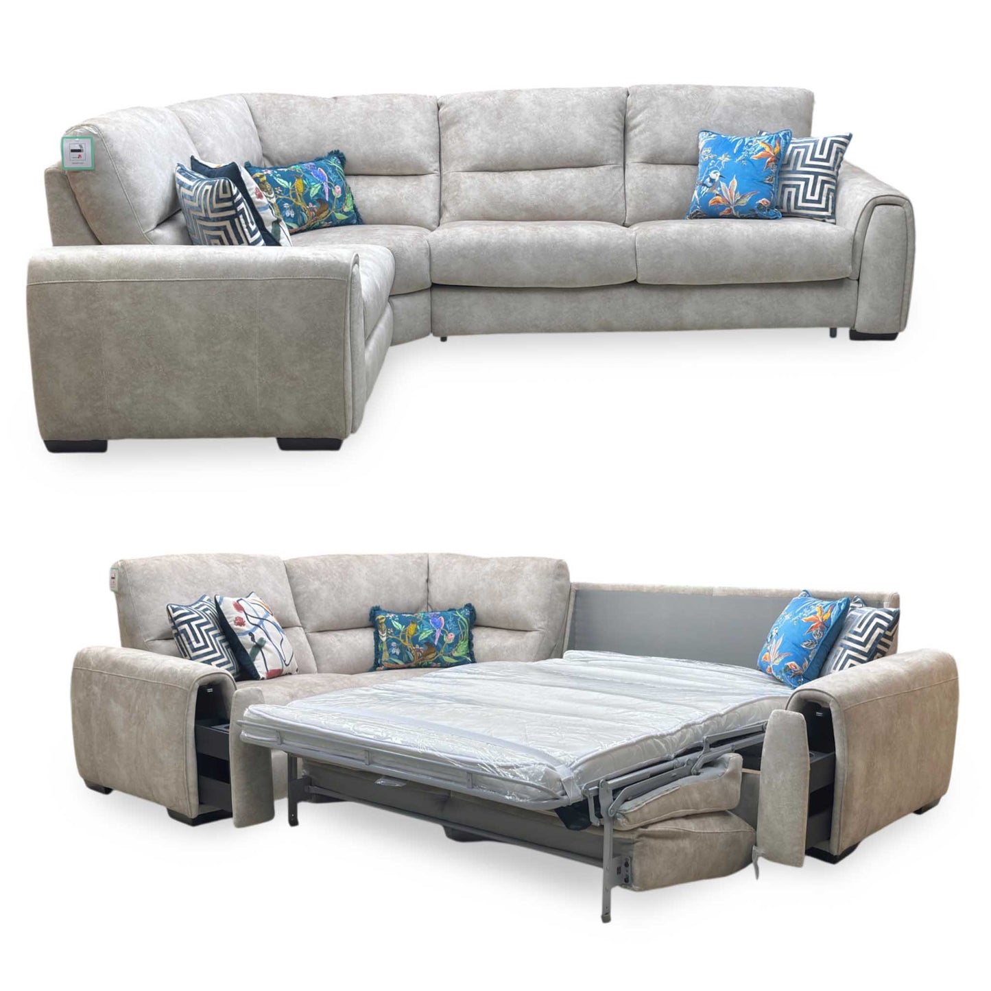 ‘Flex’ Bfa-Bnn-R26 Cream Velvet Small Corner Sofa with Power Recliner and Storage Arms