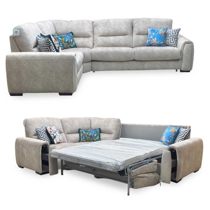 ‘Flex’ Bfa-Bnn-R26 Cream Velvet Small Corner Sofa with Power Recliner and Storage Arms