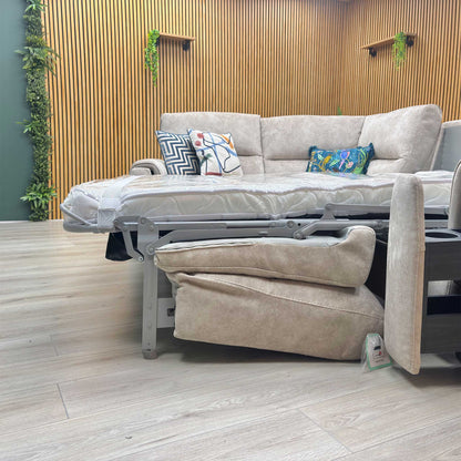 ‘Flex’ Bfa-Bnn-R26 Cream Velvet Small Corner Sofa with Power Recliner and Storage Arms