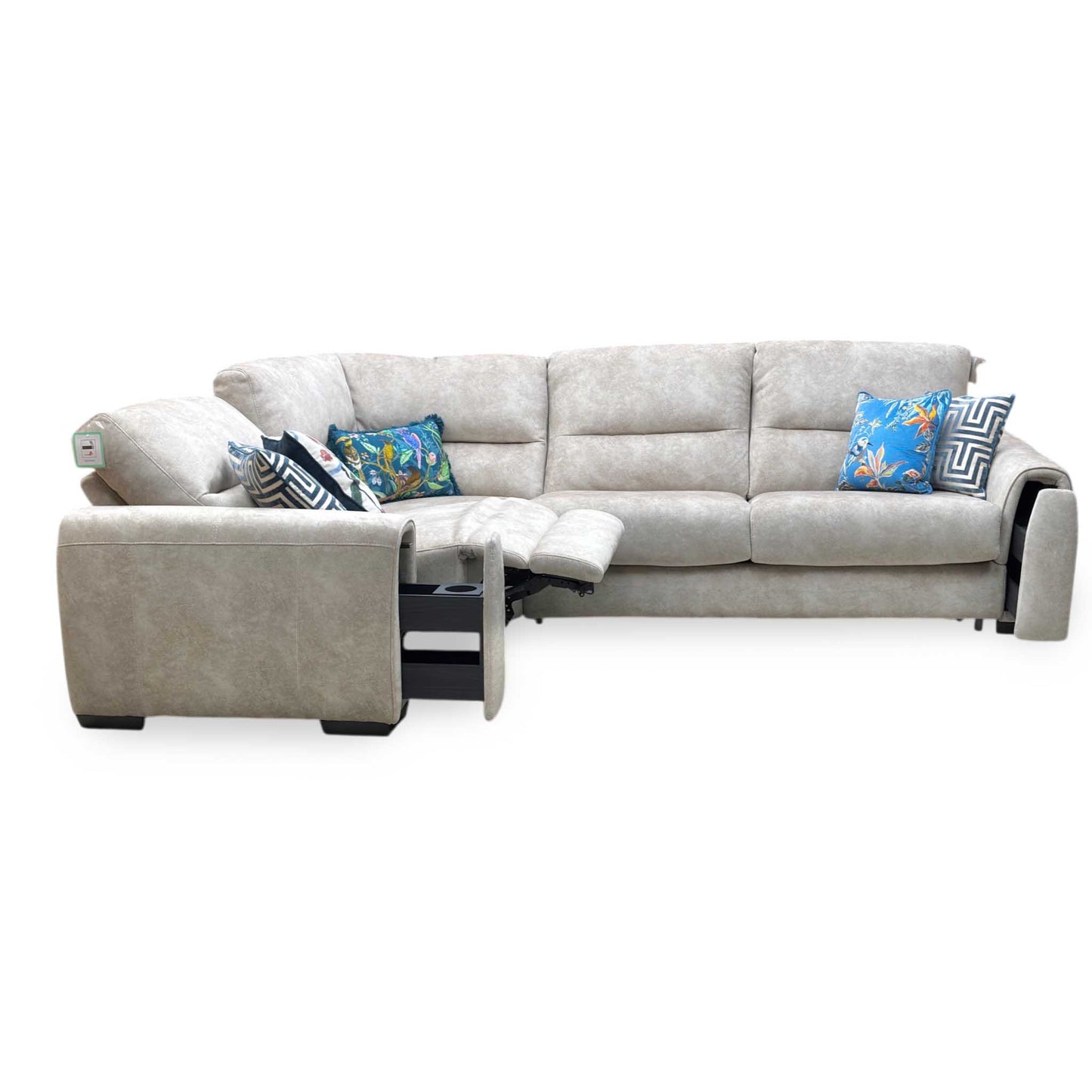 ‘Flex’ Bfa-Bnn-R26 Cream Velvet Small Corner Sofa with Power Recliner and Storage Arms