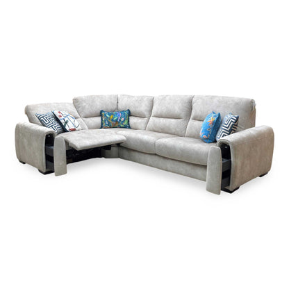 ‘Flex’ Bfa-Bnn-R26 Cream Velvet Small Corner Sofa with Power Recliner and Storage Arms