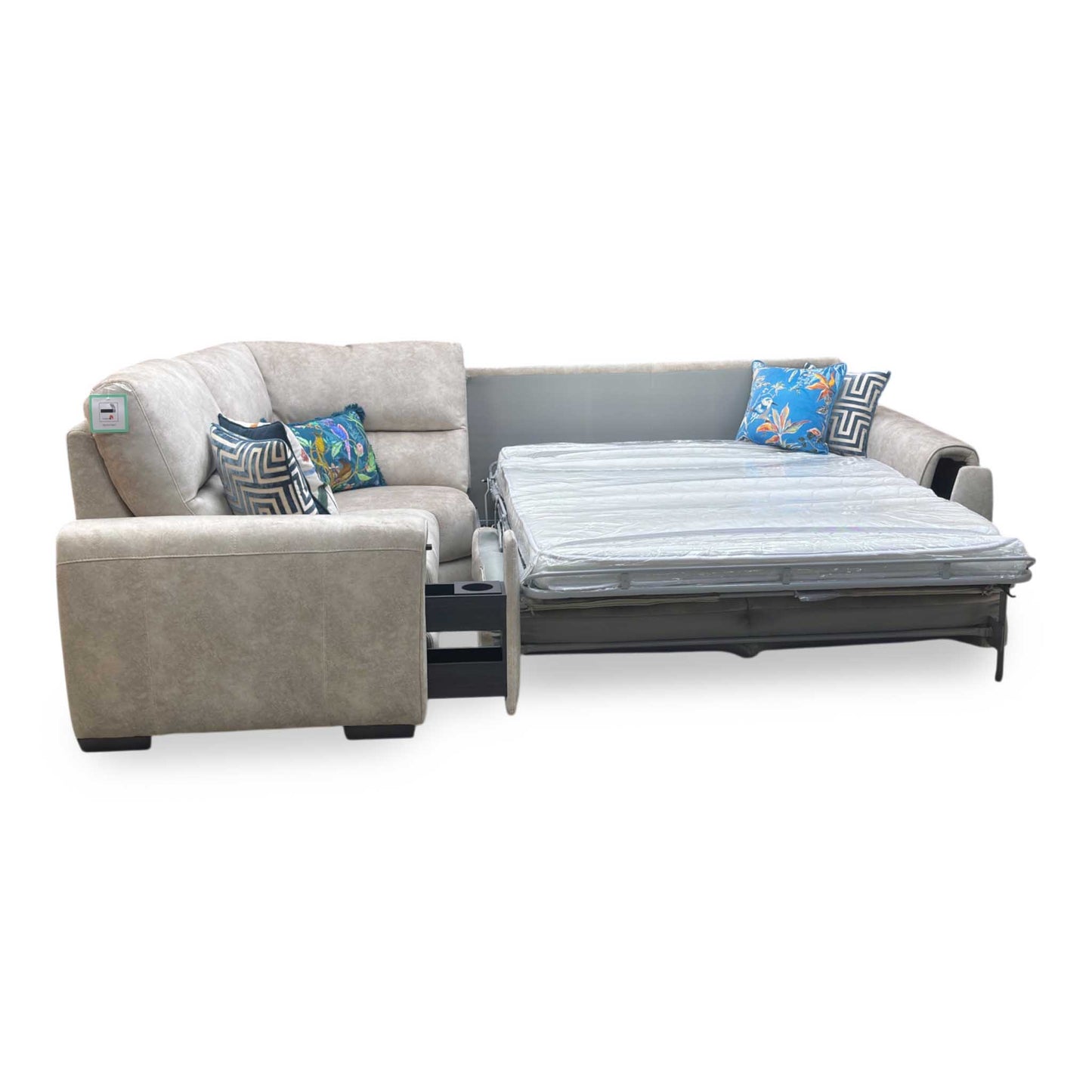 ‘Flex’ Bfa-Bnn-R26 Cream Velvet Small Corner Sofa with Power Recliner and Storage Arms