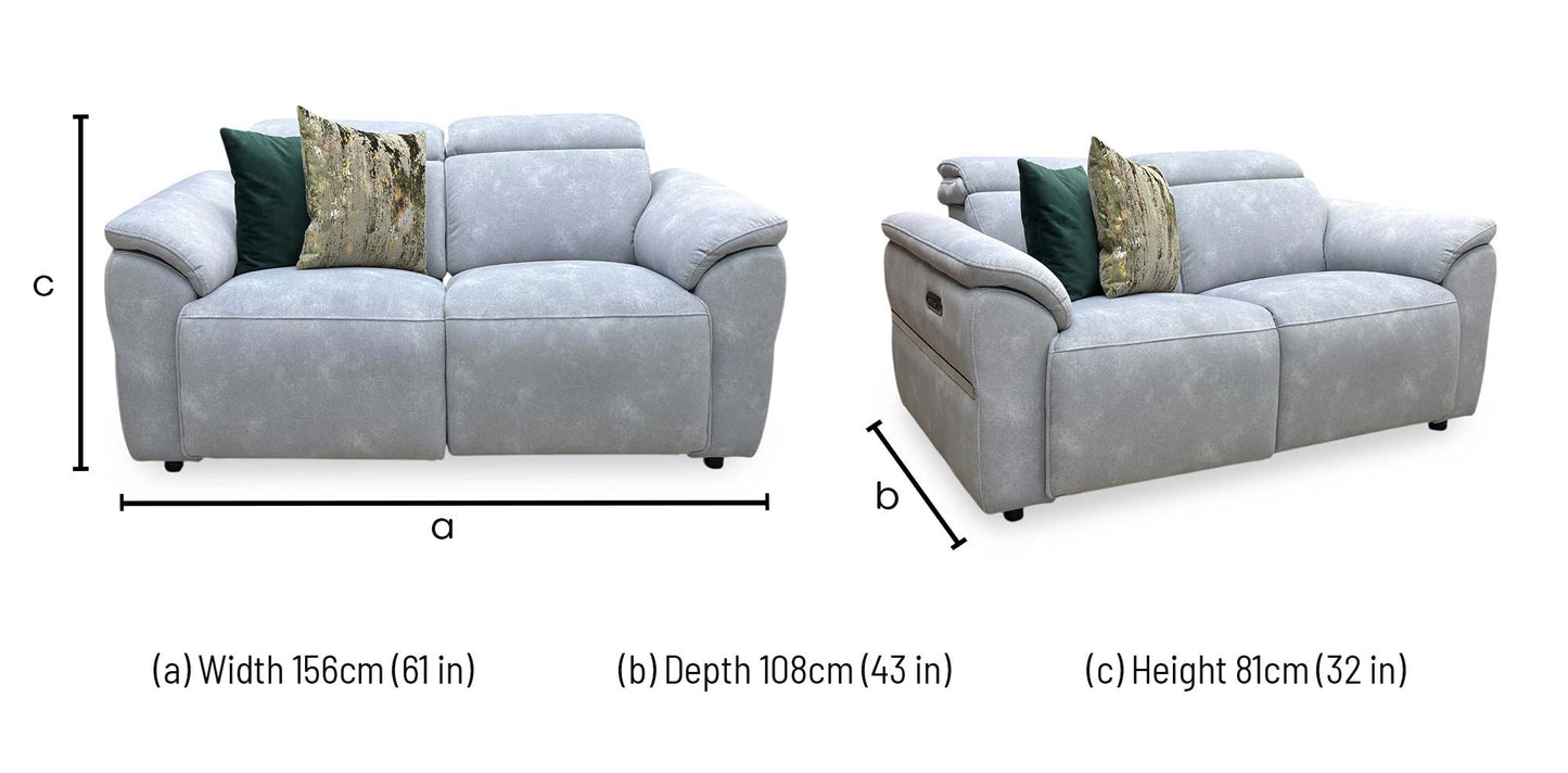 ‘Dolomite’ Dexter Smoke Blue Velvet 2 Seater Power Recliner Sofa with Power Headrests