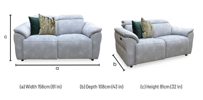 ‘Dolomite’ Dexter Smoke Blue Velvet 2 Seater Power Recliner Sofa with Power Headrests