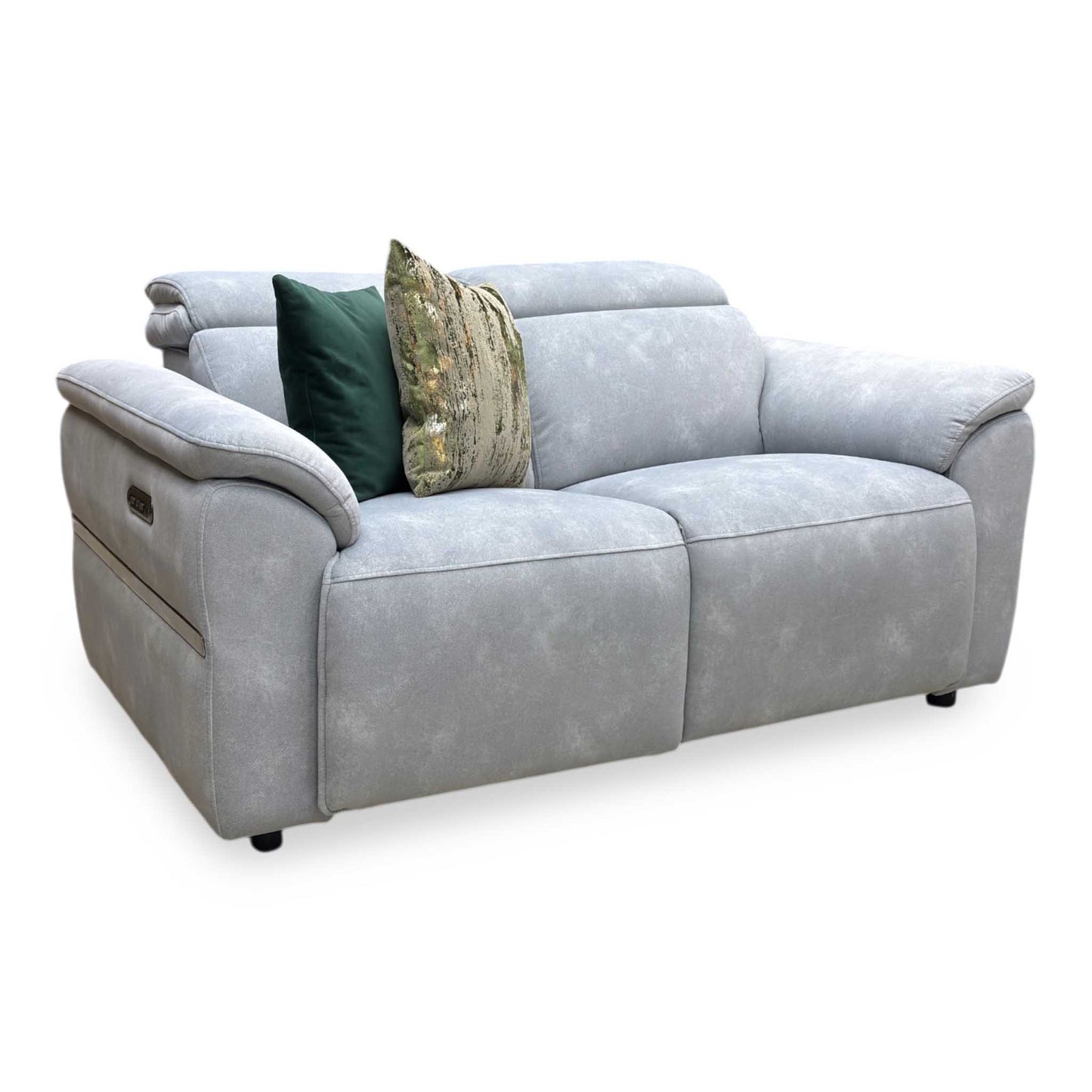 ‘Dolomite’ Dexter Smoke Blue Velvet 2 Seater Power Recliner Sofa with Power Headrests