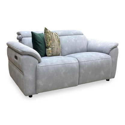 ‘Dolomite’ Dexter Smoke Blue Velvet 2 Seater Power Recliner Sofa with Power Headrests