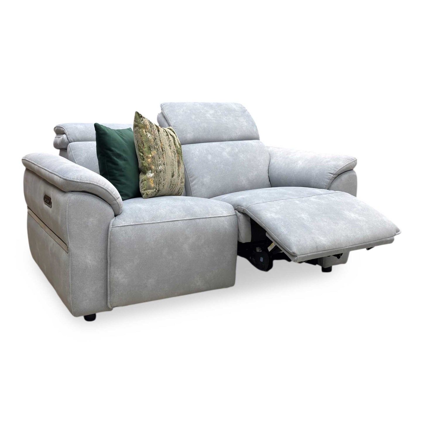‘Dolomite’ Dexter Smoke Blue Velvet 2 Seater Power Recliner Sofa with Power Headrests