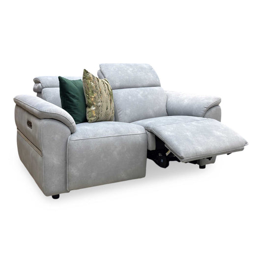 ‘Dolomite’ Dexter Smoke Blue Velvet 2 Seater Power Recliner Sofa with Power Headrests