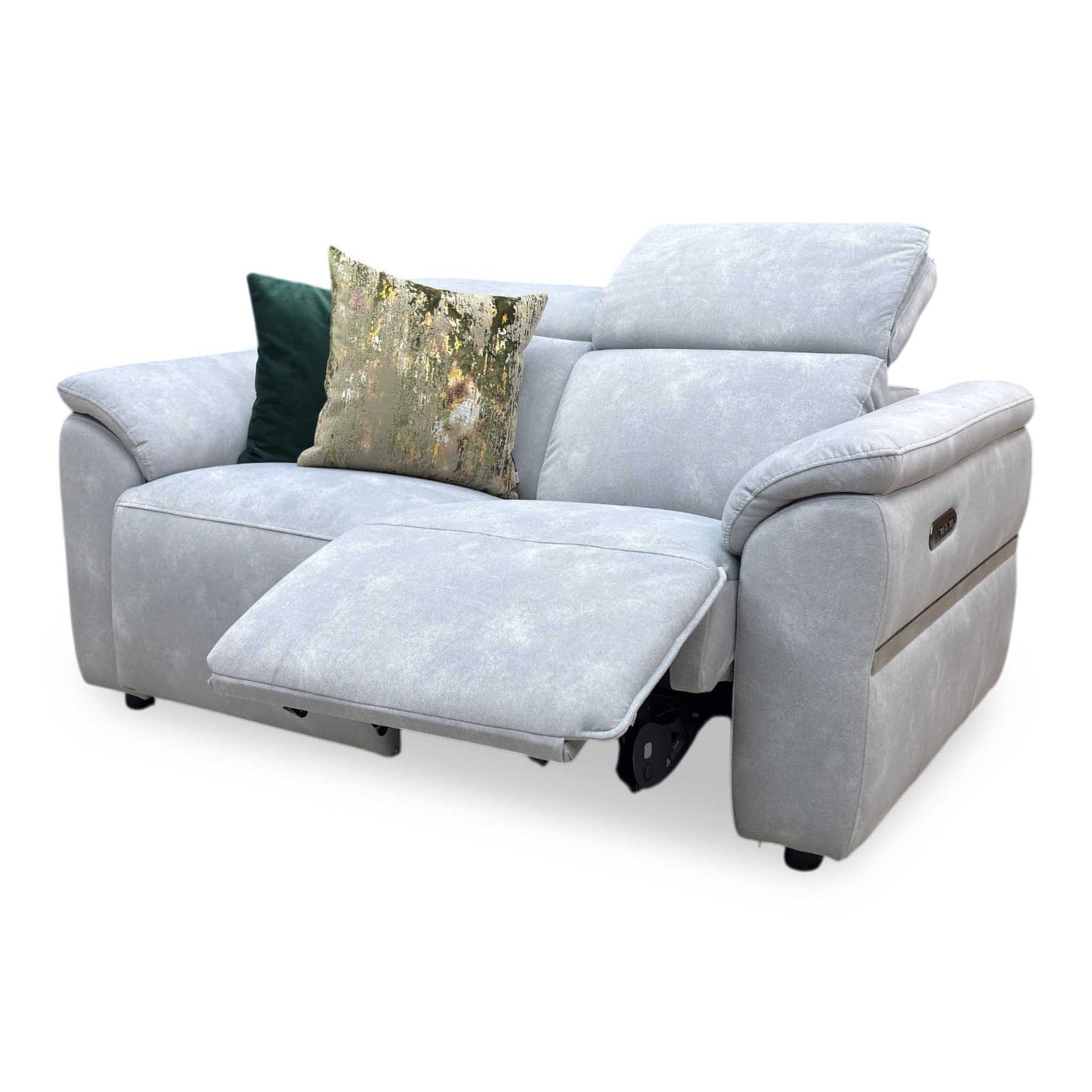 ‘Dolomite’ Dexter Smoke Blue Velvet 2 Seater Power Recliner Sofa with Power Headrests