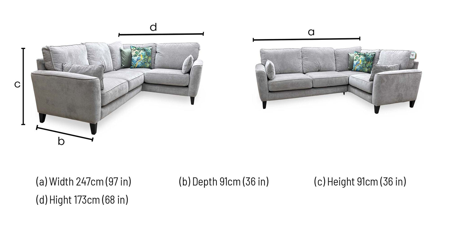 Ideal Home ‘Brondby’ Fab-Meo-R27 Pewter Grey Right Hand Facing Small Fabric Corner Sofa