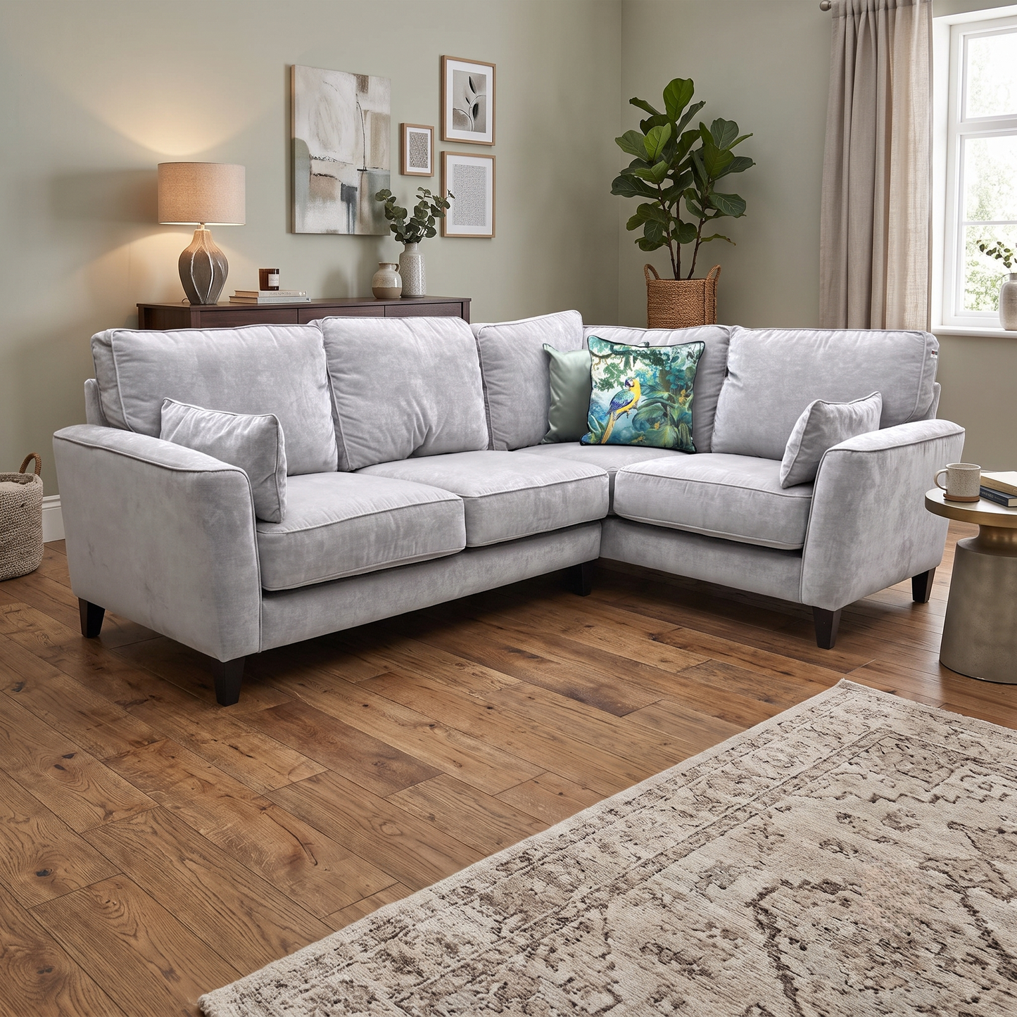 Ideal Home ‘Brondby’ Fab-Meo-R27 Pewter Grey Right Hand Facing Small Fabric Corner Sofa
