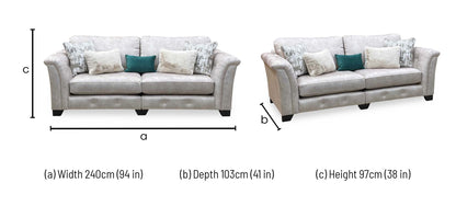 ‘Aura' Kenzo Cream Dw Ft Fabric 4 Seater Classic Back Split Frame Sofa