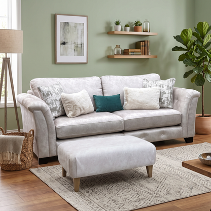 'Aura' Kenzo Cream Dw Ft Fabric 4 Seater Classic Back Split Frame Sofa with Footstool